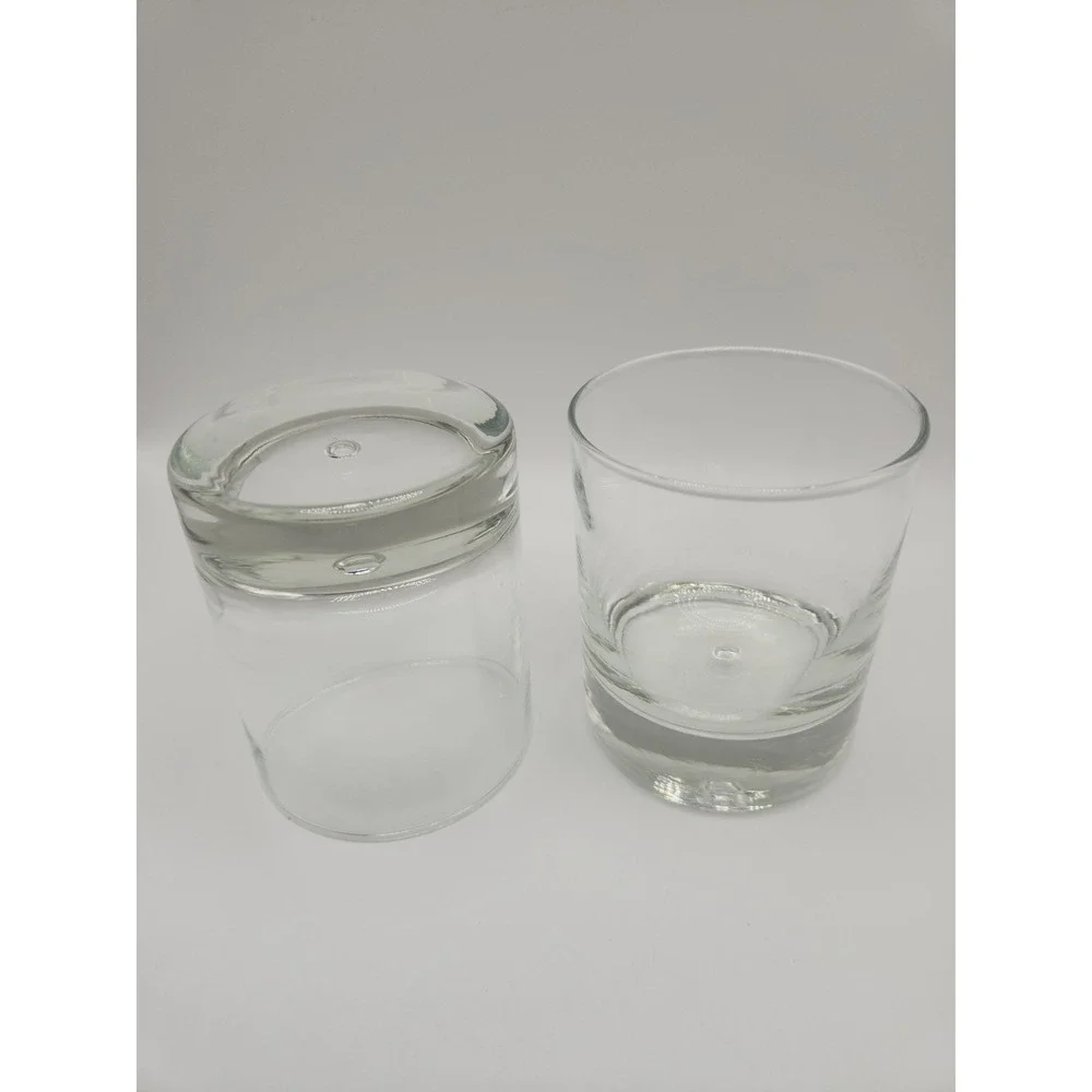 Pair of Double Old Fashion Whiskey Glass w/ Floating Bubble Heavy Bottom
